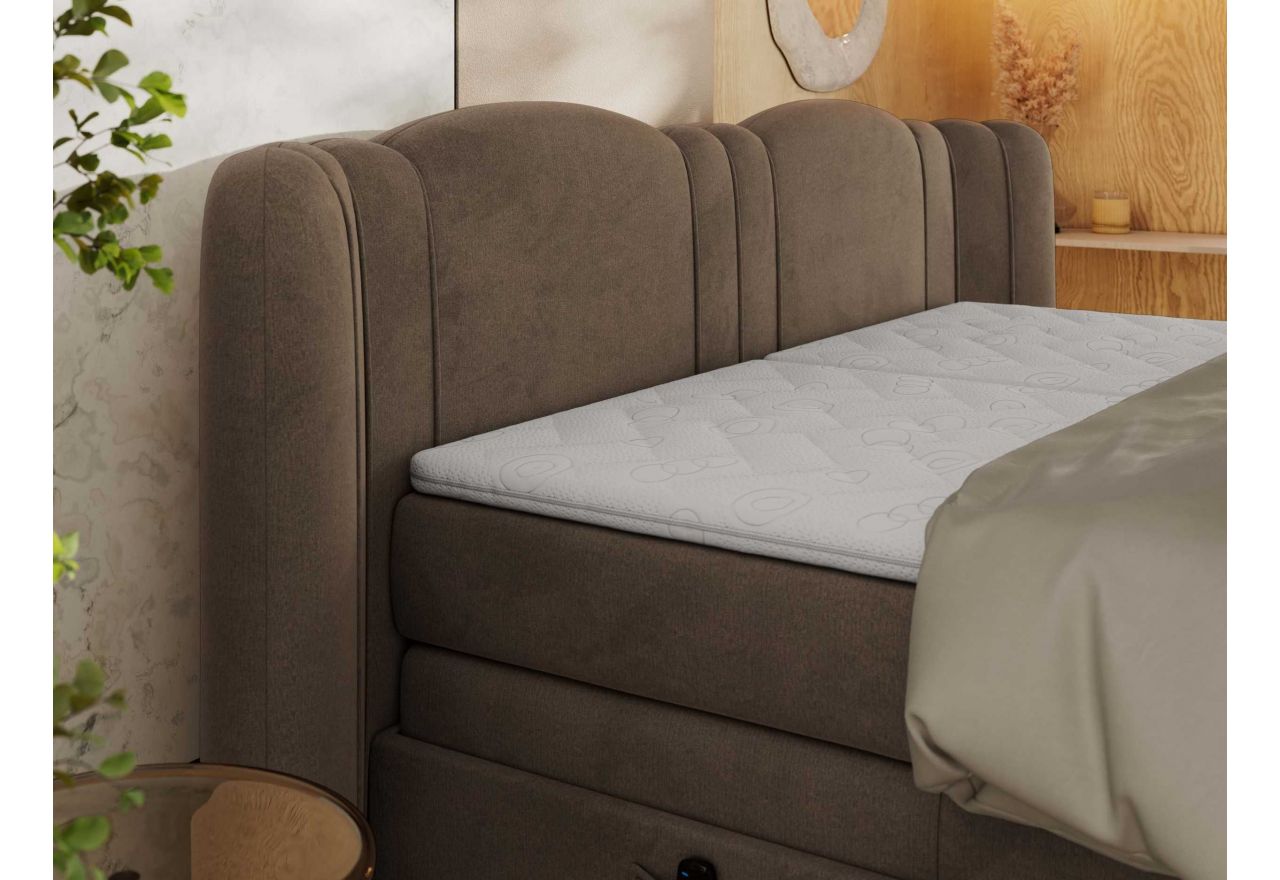 Łóżko kontynentalne, elektrycznie sterowane z pilota - FORTINA 180x200 - H3 - brązowy, welwet