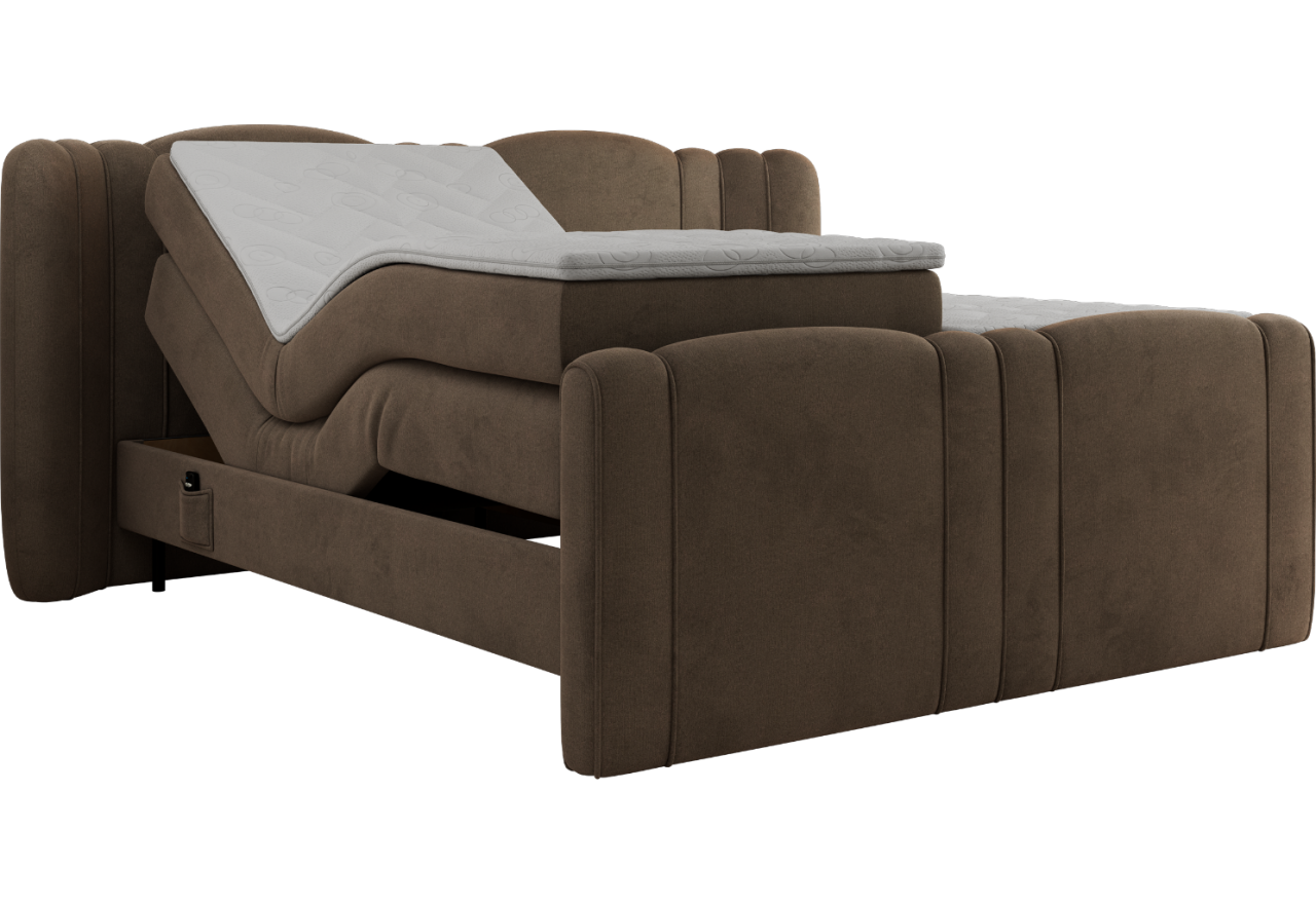 Łóżko kontynentalne, elektrycznie sterowane z pilota - FORTINA 160x200 - H3 - brązowy, welwet