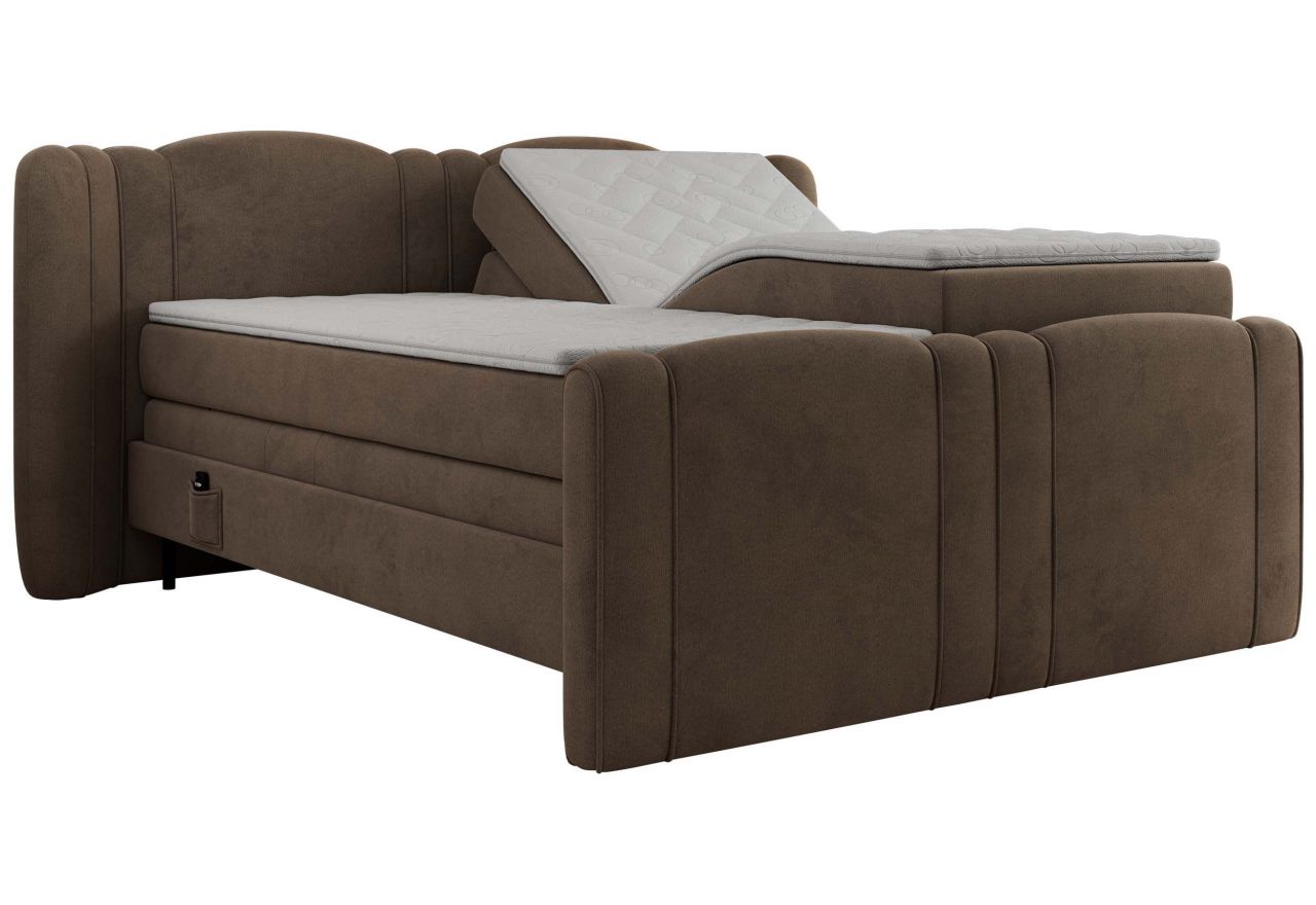 Łóżko kontynentalne, elektrycznie sterowane z pilota - FORTINA 160x200 - H3 - brązowy, welwet