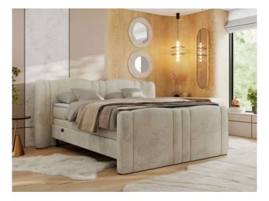 Łóżko kontynentalne, elektrycznie sterowane z pilota - FORTINA 200x200 - H4 - beżowy, welwet