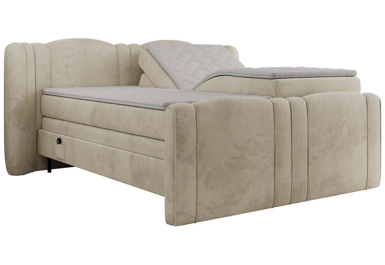 Łóżko kontynentalne, elektrycznie sterowane z pilota - FORTINA 200x200 - H4 - beżowy, welwet