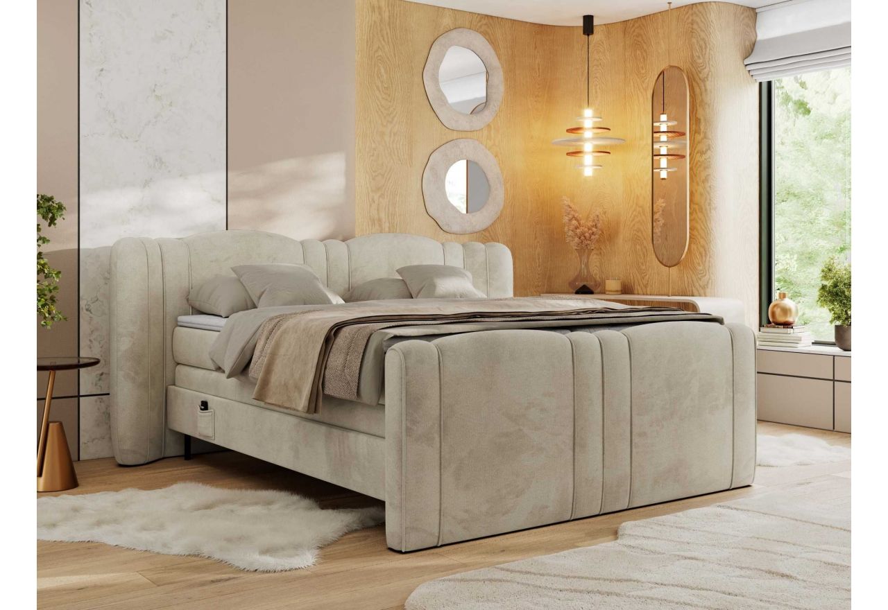 Łóżko kontynentalne, elektrycznie sterowane z pilota - FORTINA 160x200 - H4 - beżowy, welwet