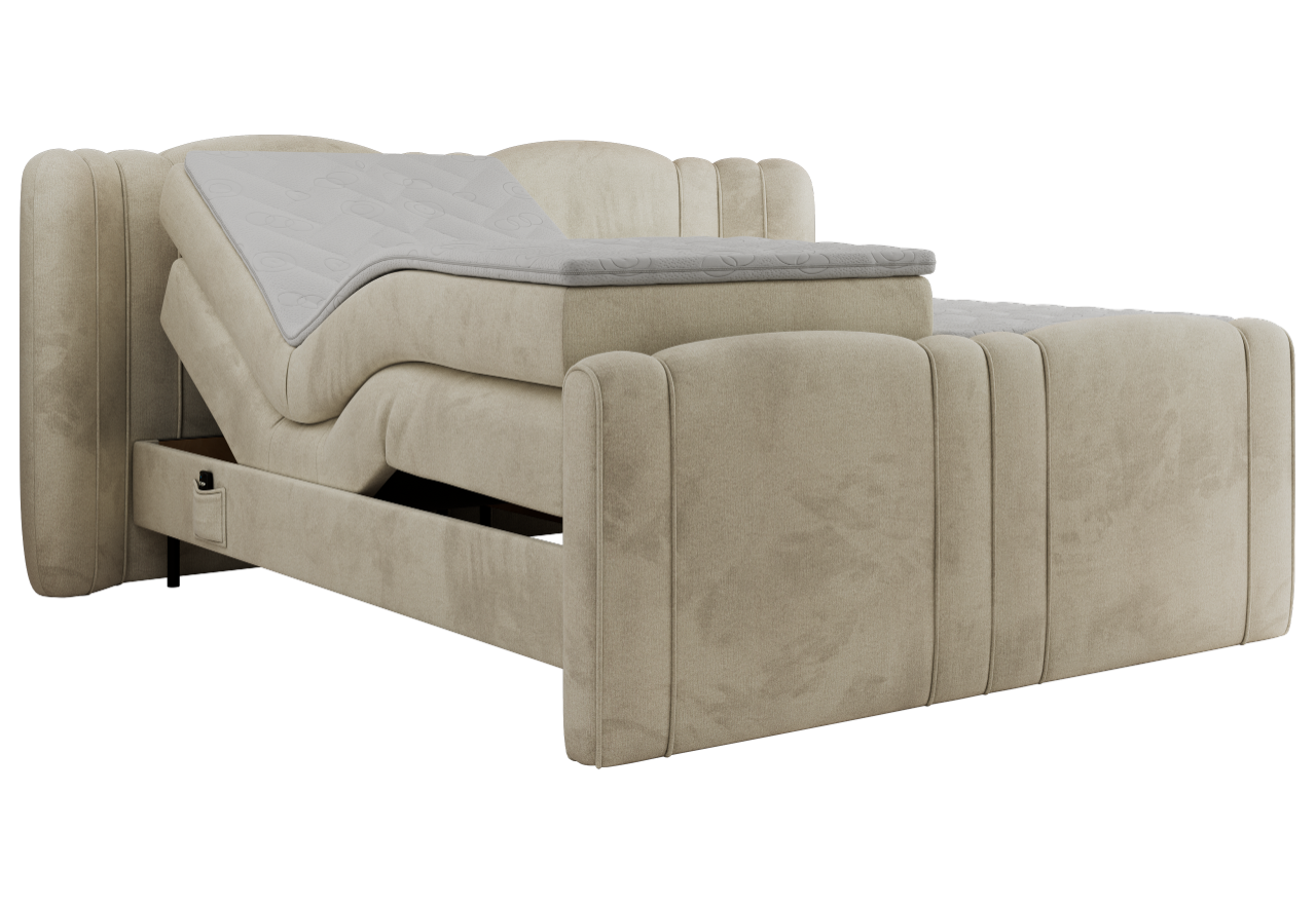 Łóżko kontynentalne, elektrycznie sterowane z pilota - FORTINA 160x200 - H4 - beżowy, welwet
