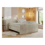 Łóżko kontynentalne, elektrycznie sterowane z pilota - FORTINA 160x200 - H4 - beżowy, welwet