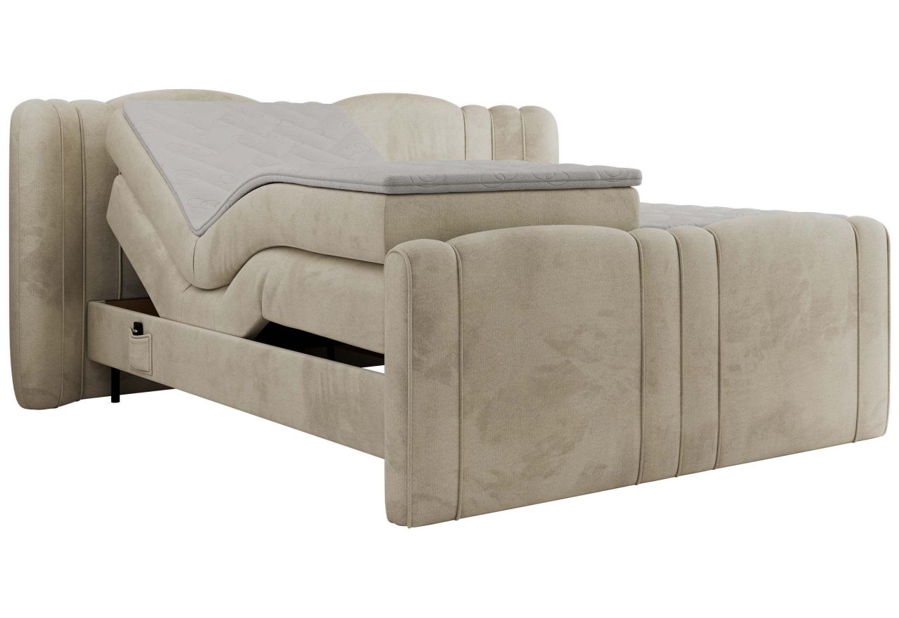 Łóżko kontynentalne, elektrycznie sterowane z pilota - FORTINA 160x200 - H4 - beżowy, welwet