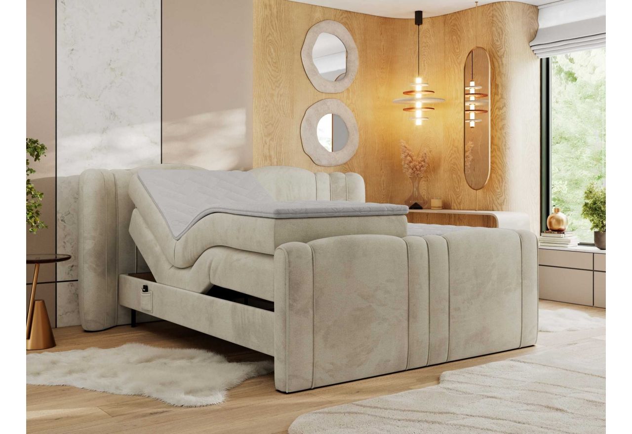 Łóżko kontynentalne, elektrycznie sterowane z pilota - FORTINA 140x200 - H4 - beżowy, welwet