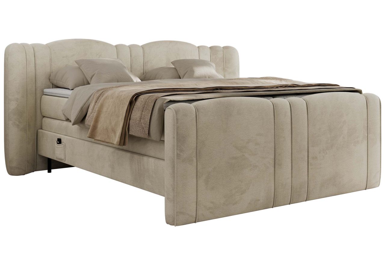 Łóżko kontynentalne, elektrycznie sterowane z pilota - FORTINA 140x200 - H4 - beżowy, welwet