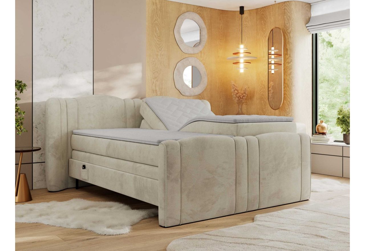 Łóżko kontynentalne, elektrycznie sterowane z pilota - FORTINA 140x200 - H3 - beżowy, welwet