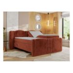 Łóżko kontynentalne, elektrycznie sterowane z pilota - FORTINA 180x200 - H4 - pomarańczowy, plusz