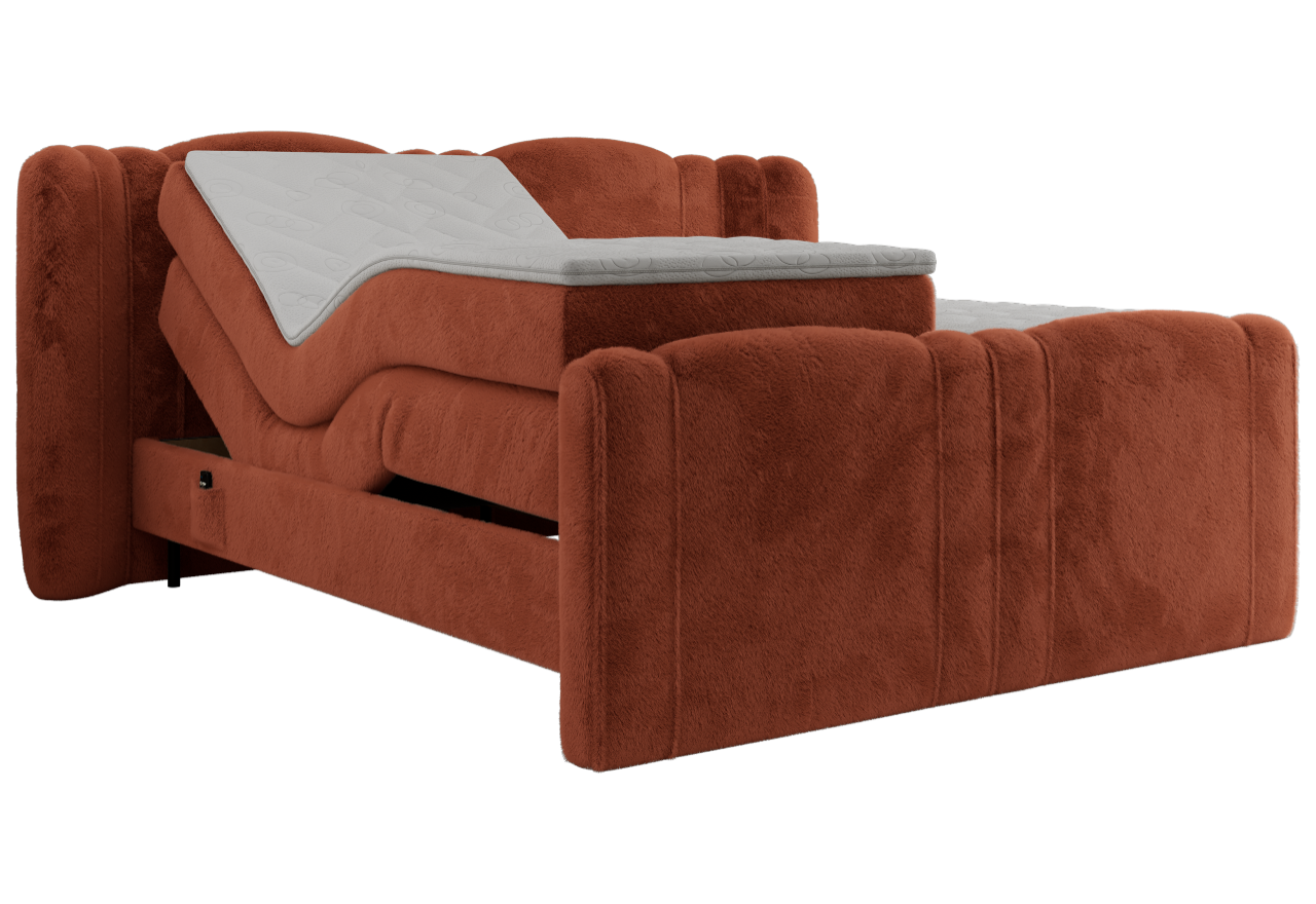 Łóżko kontynentalne, elektrycznie sterowane z pilota - FORTINA 160x200 - H4 - pomarańczowy, plusz