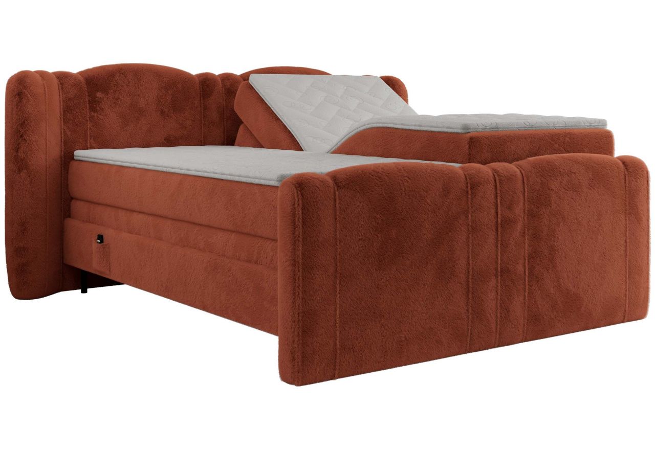 Łóżko kontynentalne, elektrycznie sterowane z pilota - FORTINA 160x200 - H4 - pomarańczowy, plusz
