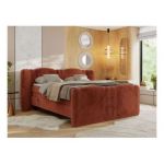 Łóżko kontynentalne, elektrycznie sterowane z pilota - FORTINA 140x200 - H4 - pomarańczowy, plusz