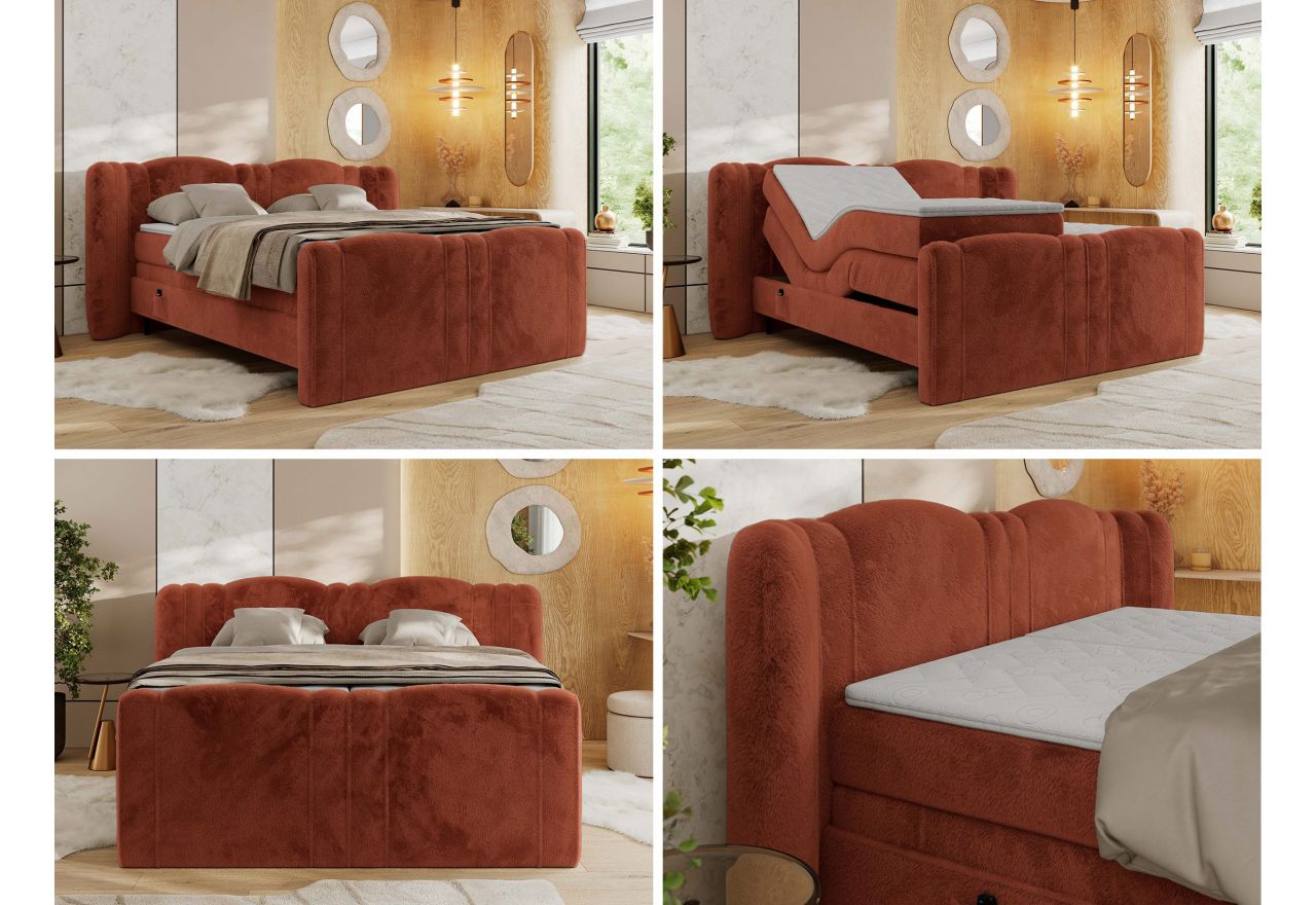 Łóżko kontynentalne, elektrycznie sterowane z pilota - FORTINA 140x200 - H4 - pomarańczowy, plusz