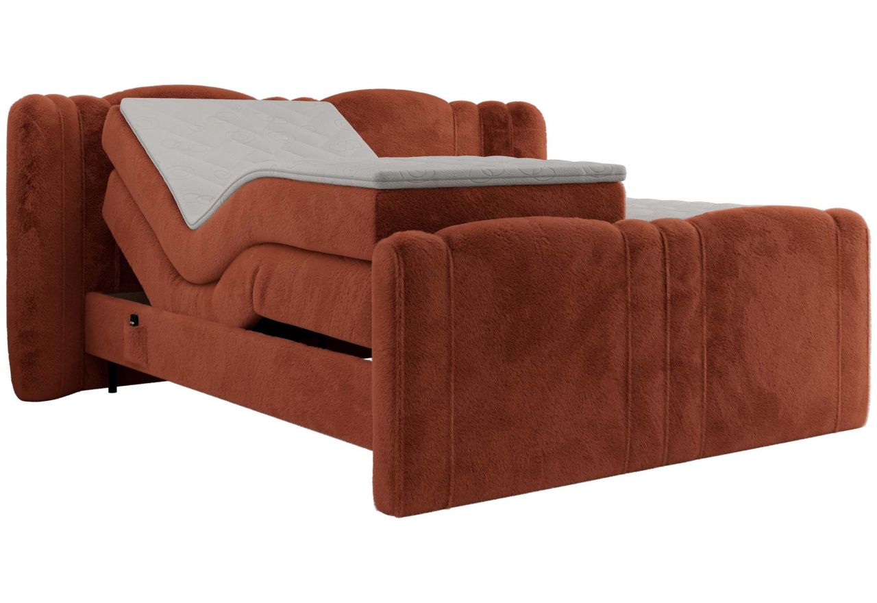 Łóżko kontynentalne, elektrycznie sterowane z pilota - FORTINA 140x200 - H4 - pomarańczowy, plusz