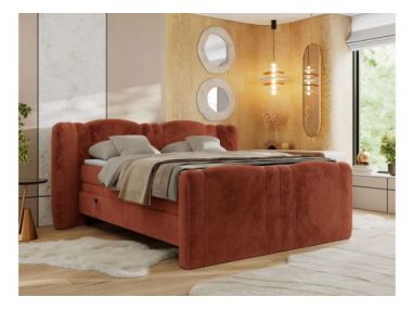 Łóżko kontynentalne, elektrycznie sterowane z pilota - FORTINA 200x200 - H3 - pomarańczowy, plusz