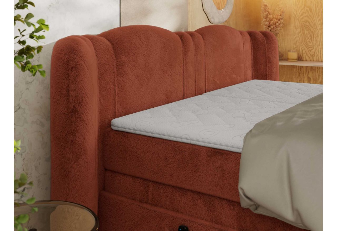 Łóżko kontynentalne, elektrycznie sterowane z pilota - FORTINA 200x200 - H3 - pomarańczowy, plusz