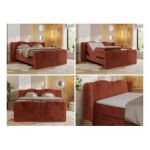 Łóżko kontynentalne, elektrycznie sterowane z pilota - FORTINA 200x200 - H3 - pomarańczowy, plusz