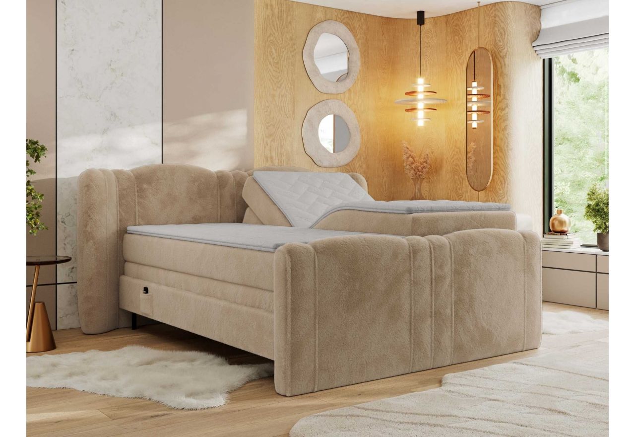 Łóżko kontynentalne, elektrycznie sterowane z pilota - FORTINA 180x200 - H4 - beżowy, plusz