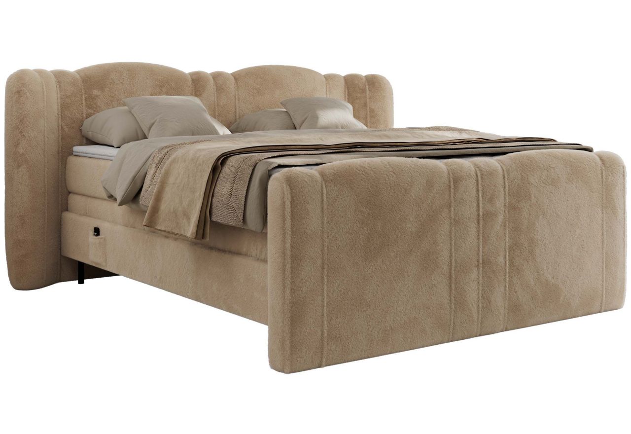 Łóżko kontynentalne, elektrycznie sterowane z pilota - FORTINA 140x200 - H4 - beżowy, plusz