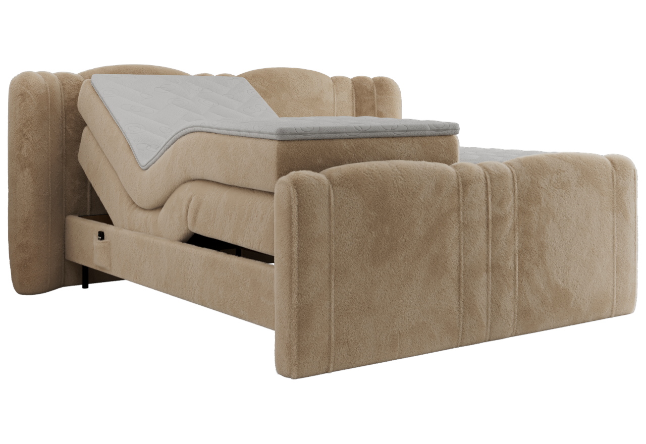 Łóżko kontynentalne, elektrycznie sterowane z pilota - FORTINA 200x200 - H3 - beżowy, plusz