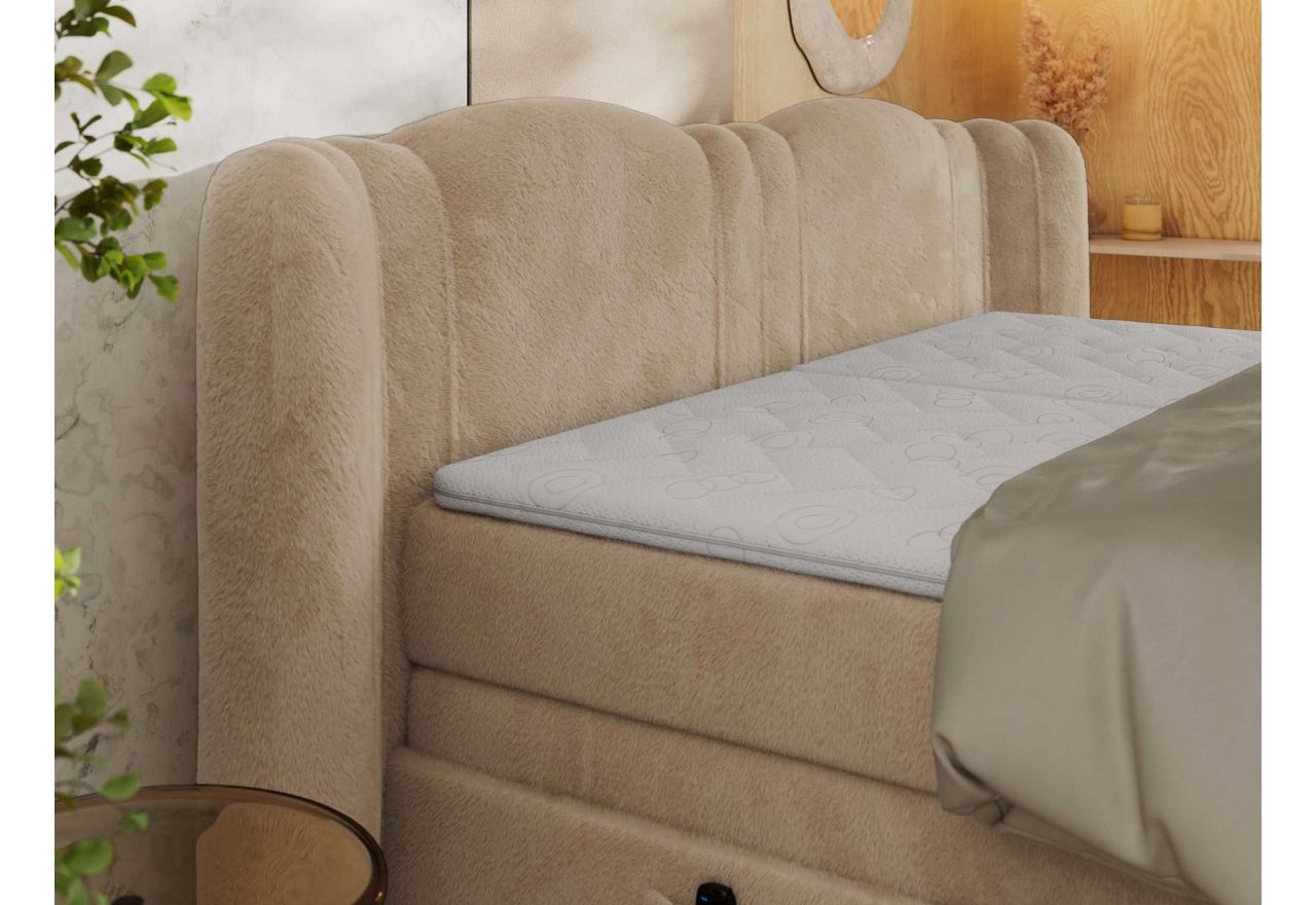 Łóżko kontynentalne, elektrycznie sterowane z pilota - FORTINA 200x200 - H3 - beżowy, plusz