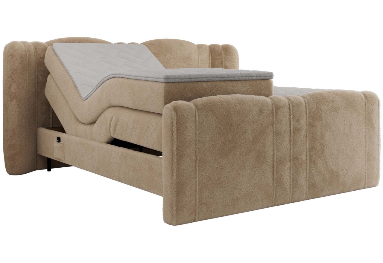 Łóżko kontynentalne, elektrycznie sterowane z pilota - FORTINA 200x200 - H3 - beżowy, plusz