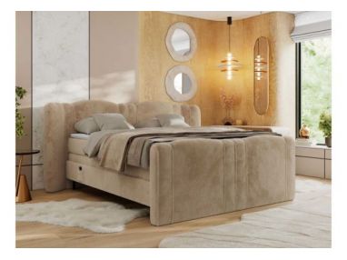 Łóżko kontynentalne, elektrycznie sterowane z pilota - FORTINA 160x200 - H3 - beżowy, plusz