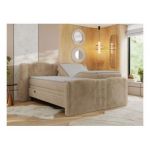 Łóżko kontynentalne, elektrycznie sterowane z pilota - FORTINA 160x200 - H3 - beżowy, plusz