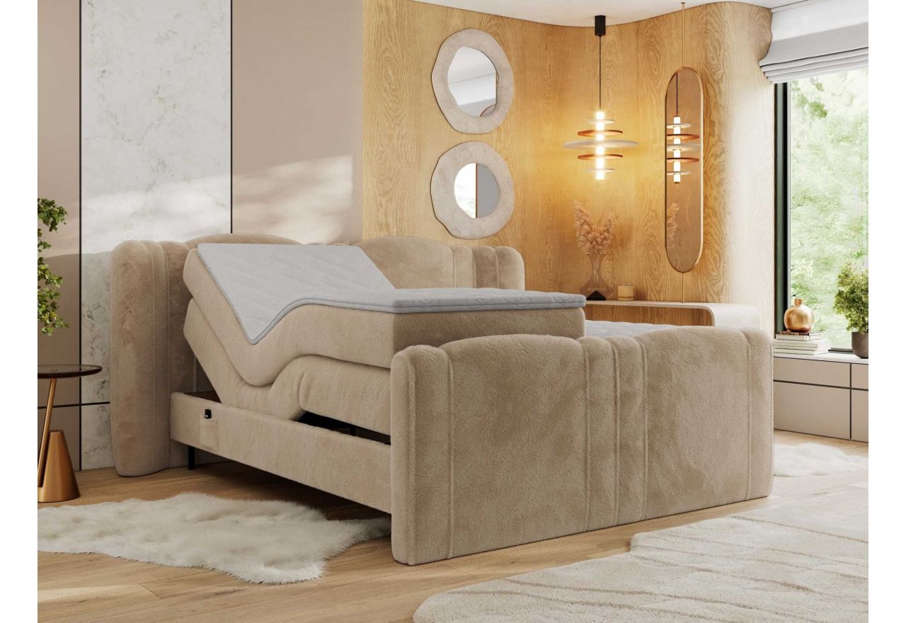 Łóżko kontynentalne, elektrycznie sterowane z pilota - FORTINA 160x200 - H3 - beżowy, plusz