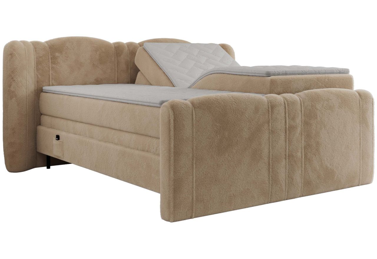 Łóżko kontynentalne, elektrycznie sterowane z pilota - FORTINA 160x200 - H3 - beżowy, plusz