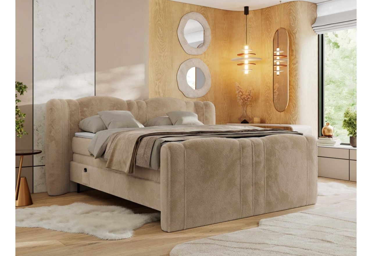 Łóżko kontynentalne, elektrycznie sterowane z pilota - FORTINA 140x200 - H3 - beżowy, plusz