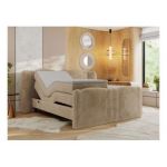 Łóżko kontynentalne, elektrycznie sterowane z pilota - FORTINA 140x200 - H3 - beżowy, plusz