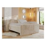 Łóżko kontynentalne, elektrycznie sterowane z pilota - FORTINA 200x200 - H4 - kremowy, plusz