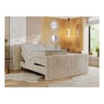 Łóżko kontynentalne, elektrycznie sterowane z pilota - FORTINA 200x200 - H4 - kremowy, plusz