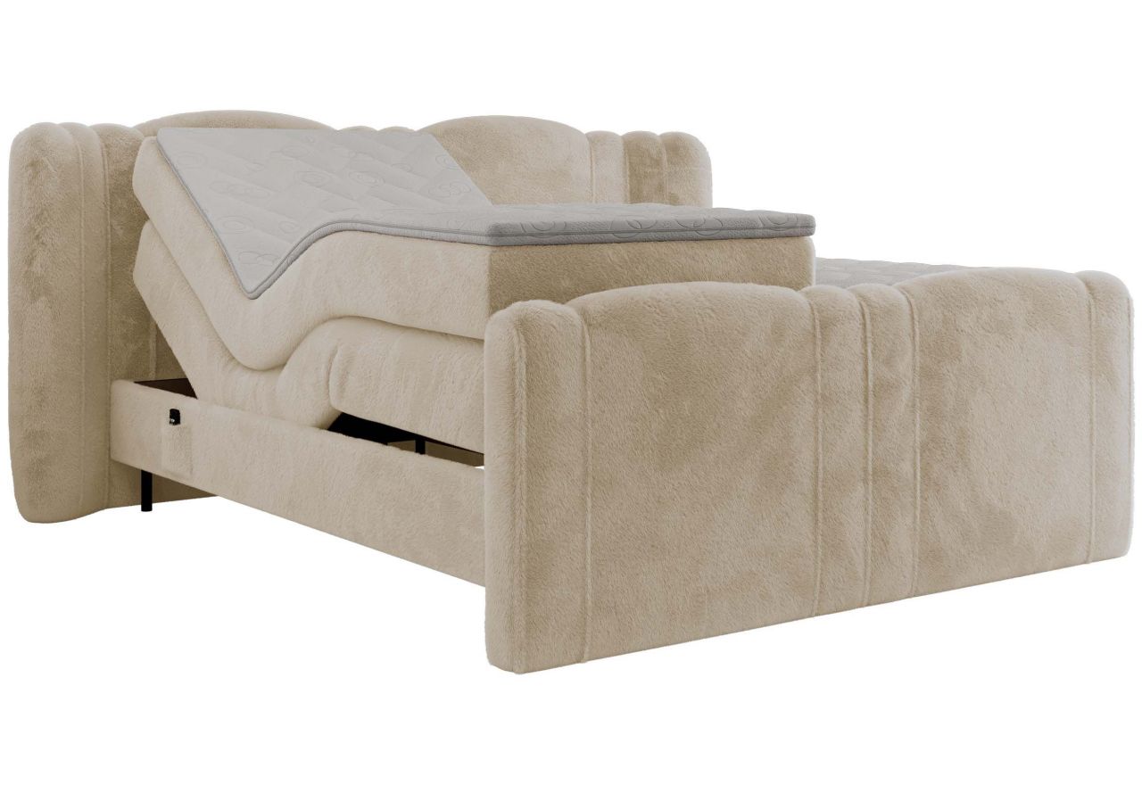 Łóżko kontynentalne, elektrycznie sterowane z pilota - FORTINA 180x200 - H4 - kremowy, plusz