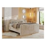 Łóżko kontynentalne, elektrycznie sterowane z pilota - FORTINA 140x200 - H4 - kremowy, plusz