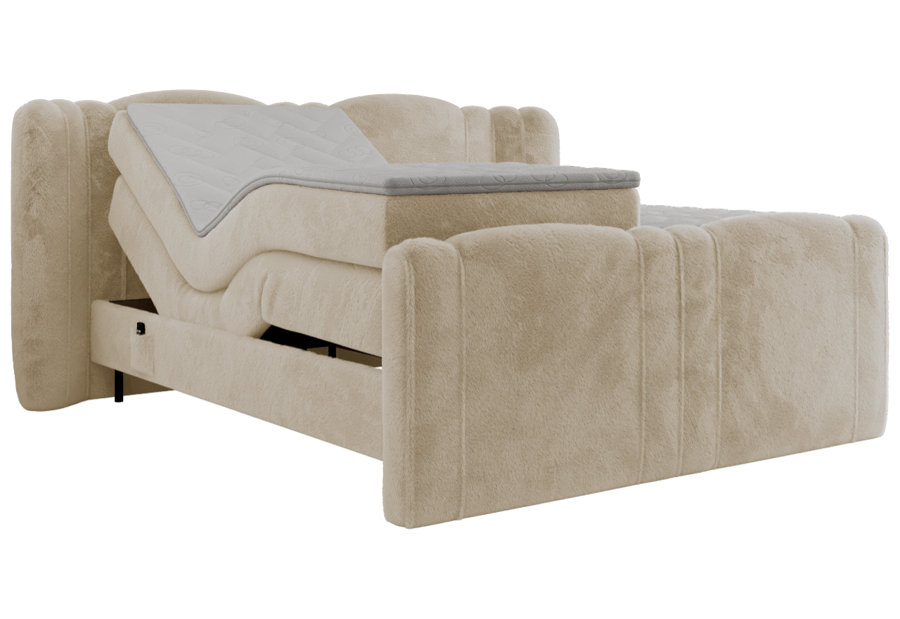 Łóżko kontynentalne, elektrycznie sterowane z pilota - FORTINA 140x200 - H4 - kremowy, plusz