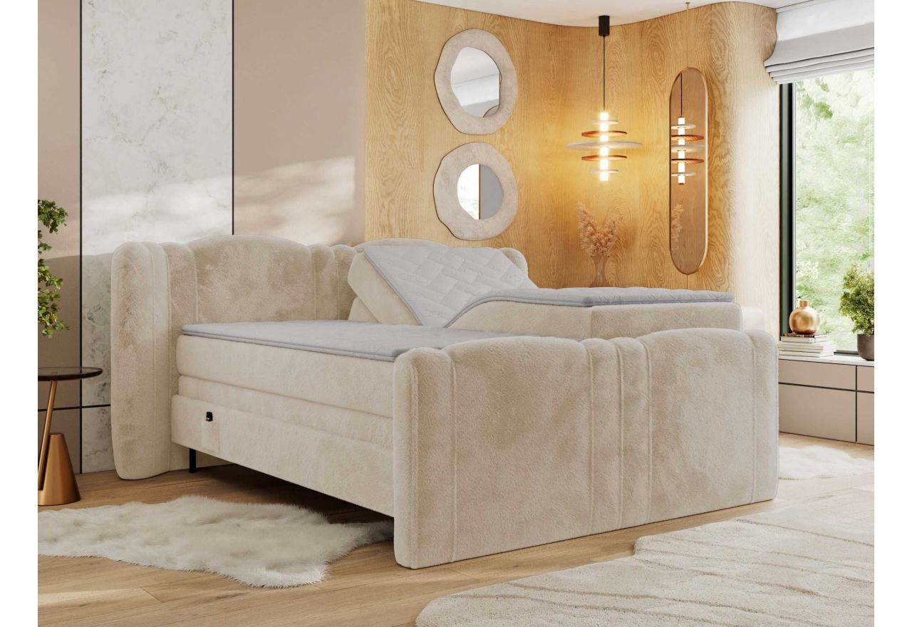 Łóżko kontynentalne, elektrycznie sterowane z pilota - FORTINA 140x200 - H4 - kremowy, plusz