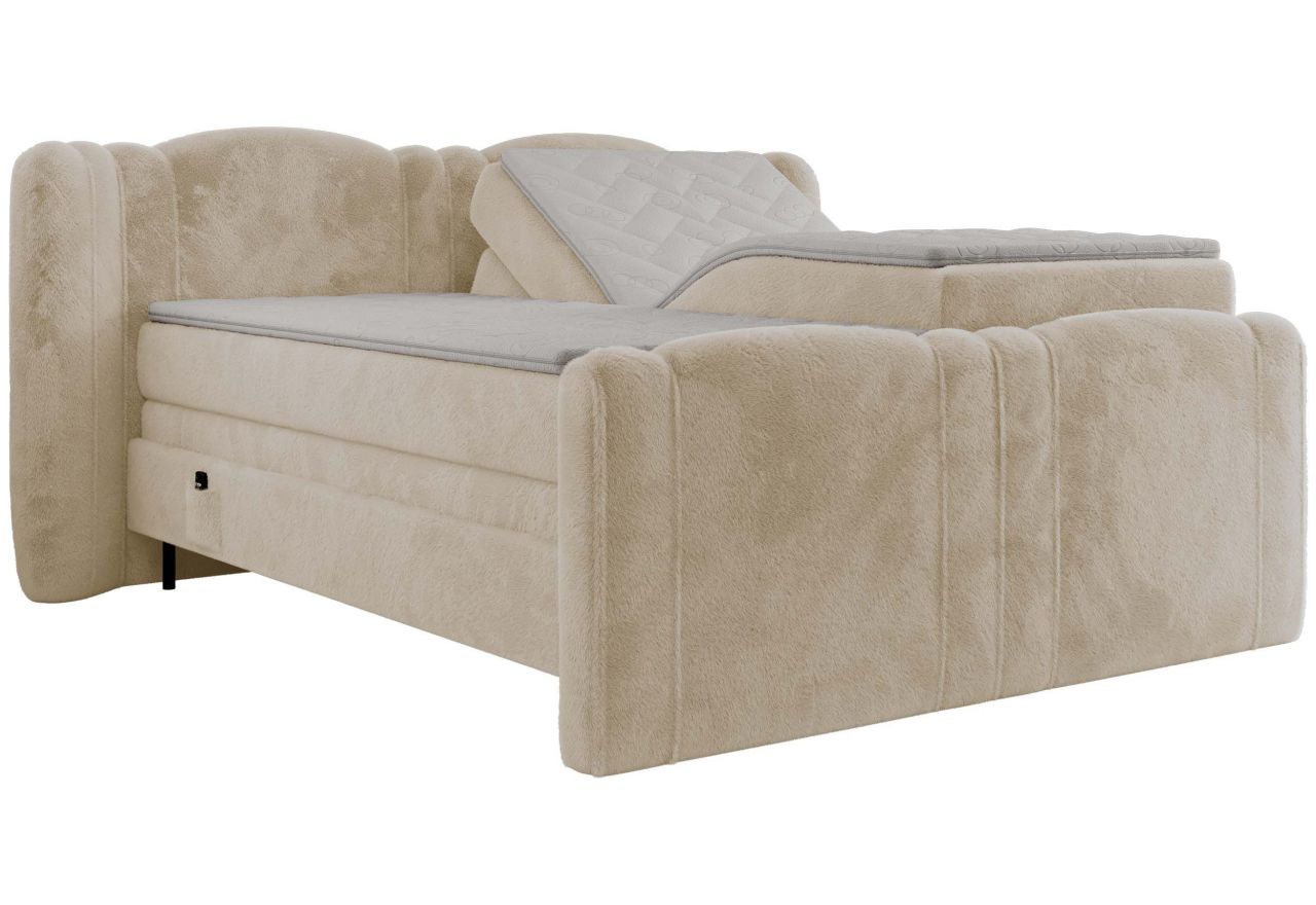 Łóżko kontynentalne, elektrycznie sterowane z pilota - FORTINA 140x200 - H4 - kremowy, plusz