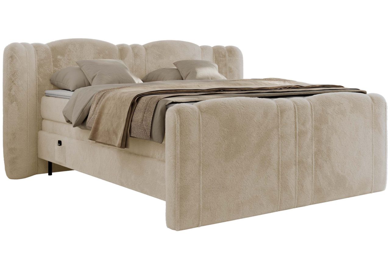 Łóżko kontynentalne, elektrycznie sterowane z pilota - FORTINA 200x200 - H3 - kremowy, plusz