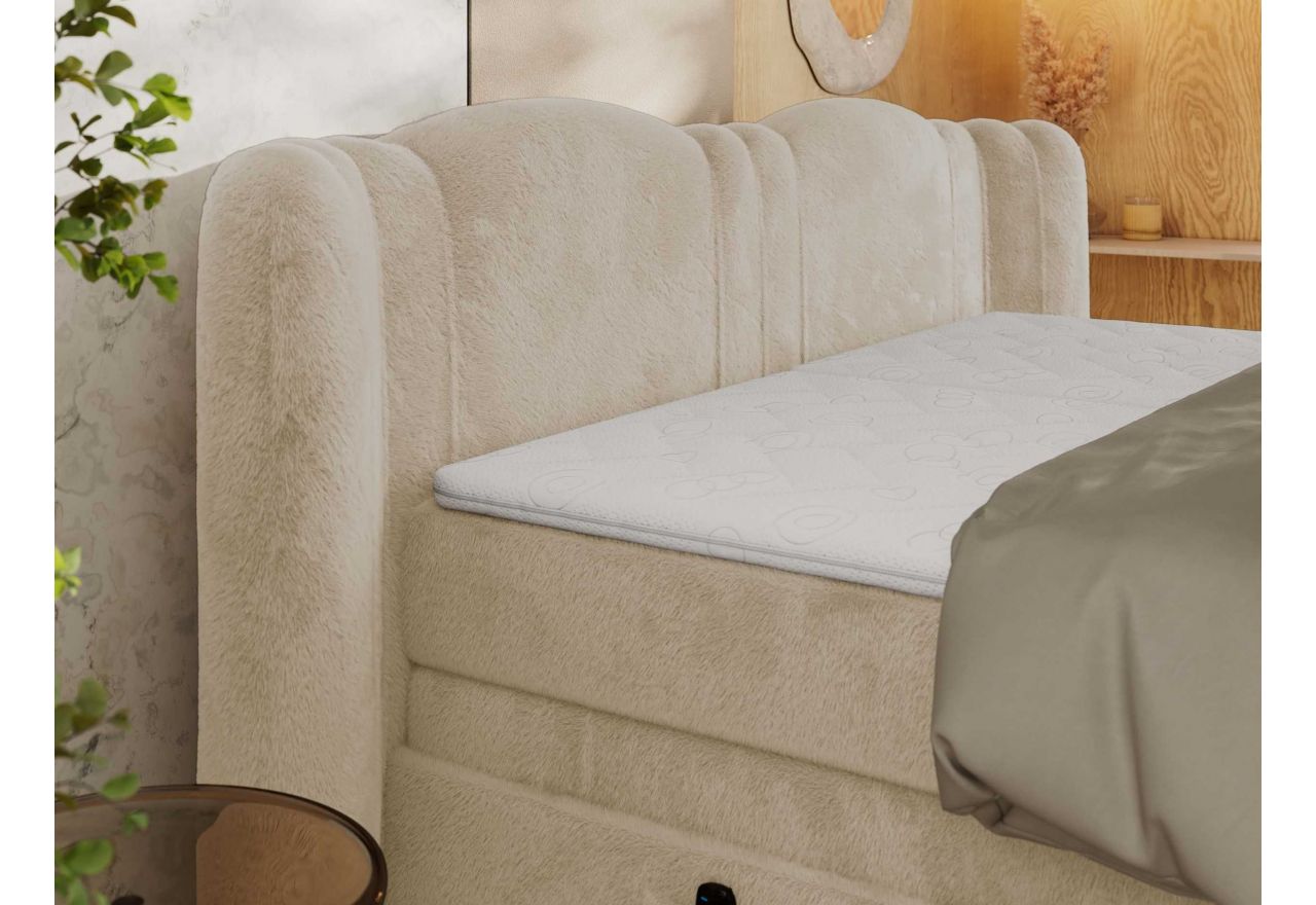 Łóżko kontynentalne, elektrycznie sterowane z pilota - FORTINA 160x200 - H3 - kremowy, plusz