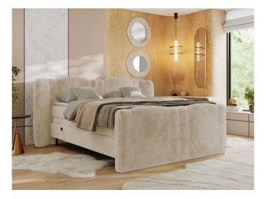 Łóżko kontynentalne, elektrycznie sterowane z pilota - FORTINA 140x200 - H3 - kremowy, plusz