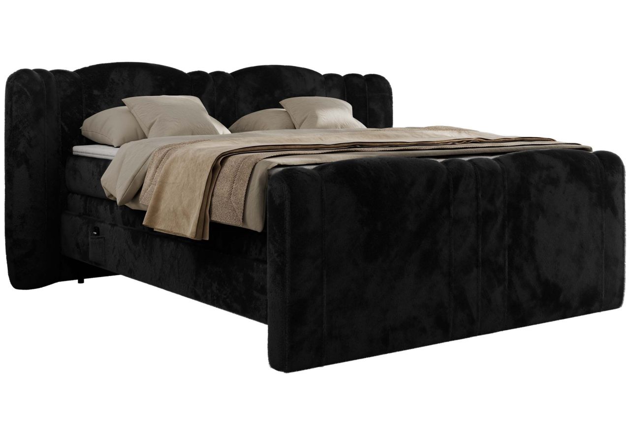 Łóżko kontynentalne, elektrycznie sterowane z pilota - FORTINA 200x200 - H4 - czarny, plusz