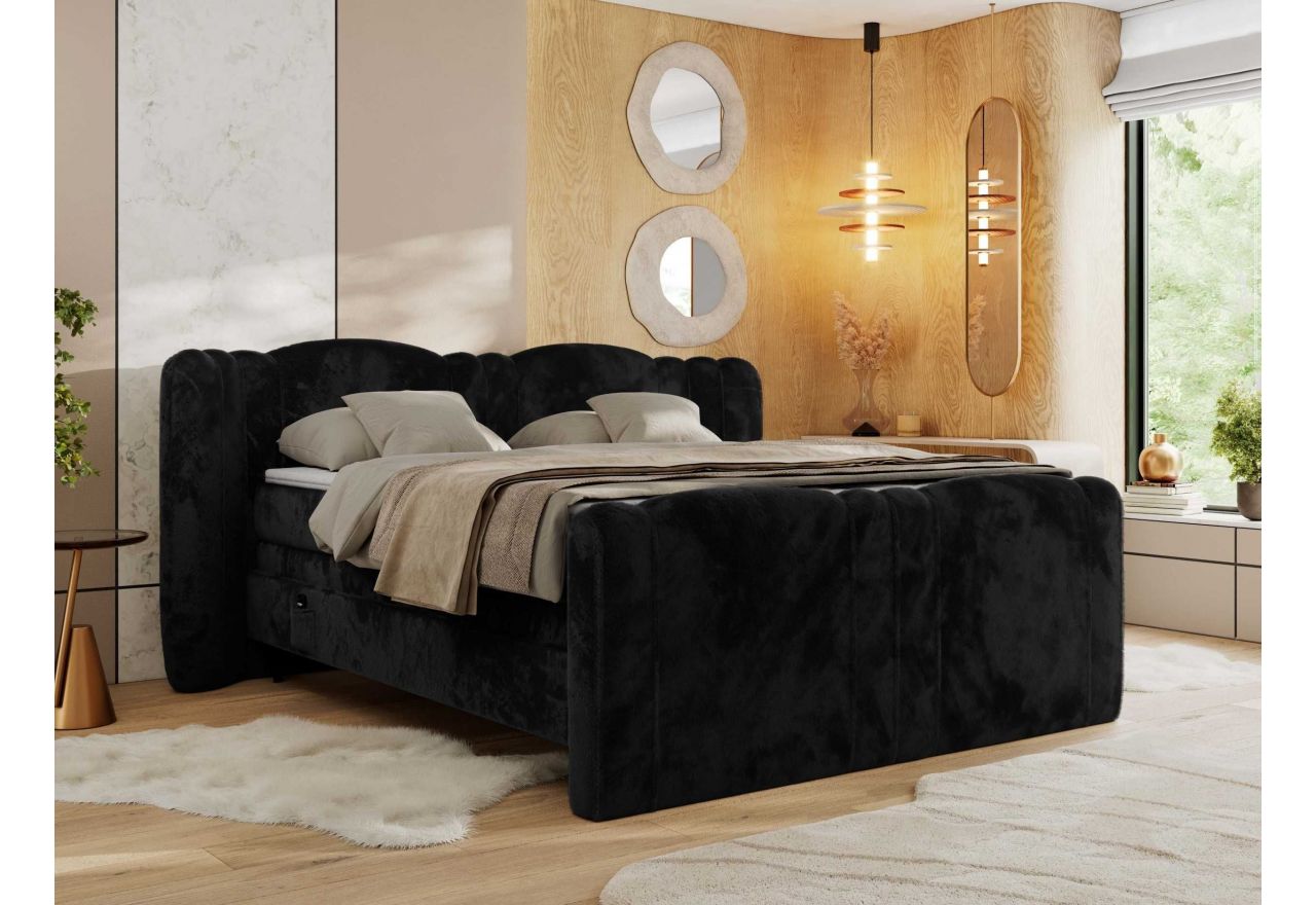 Łóżko kontynentalne, elektrycznie sterowane z pilota - FORTINA 180x200 - H4 - czarny, plusz