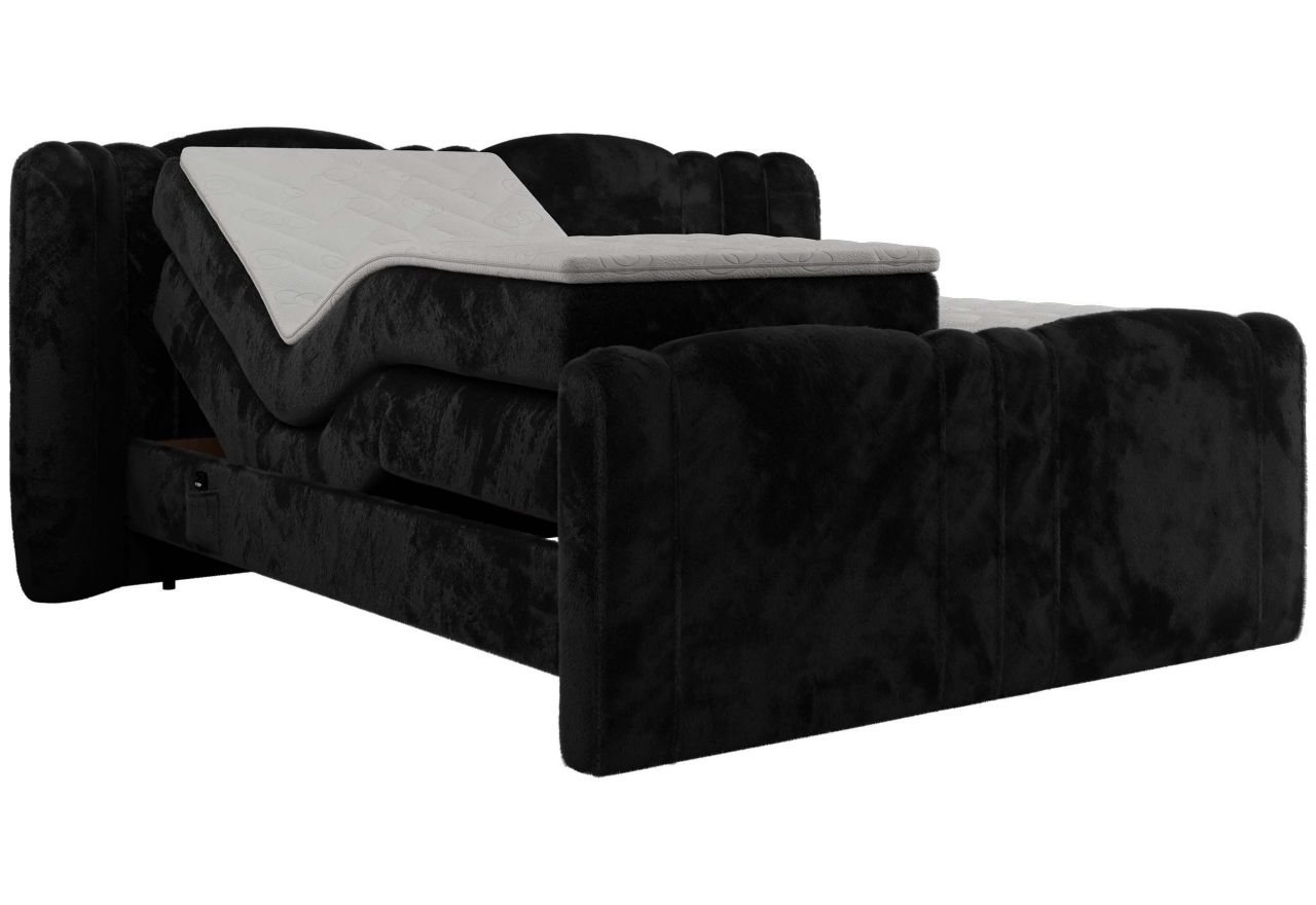 Łóżko kontynentalne, elektrycznie sterowane z pilota - FORTINA 140x200 - H4 - czarny, plusz