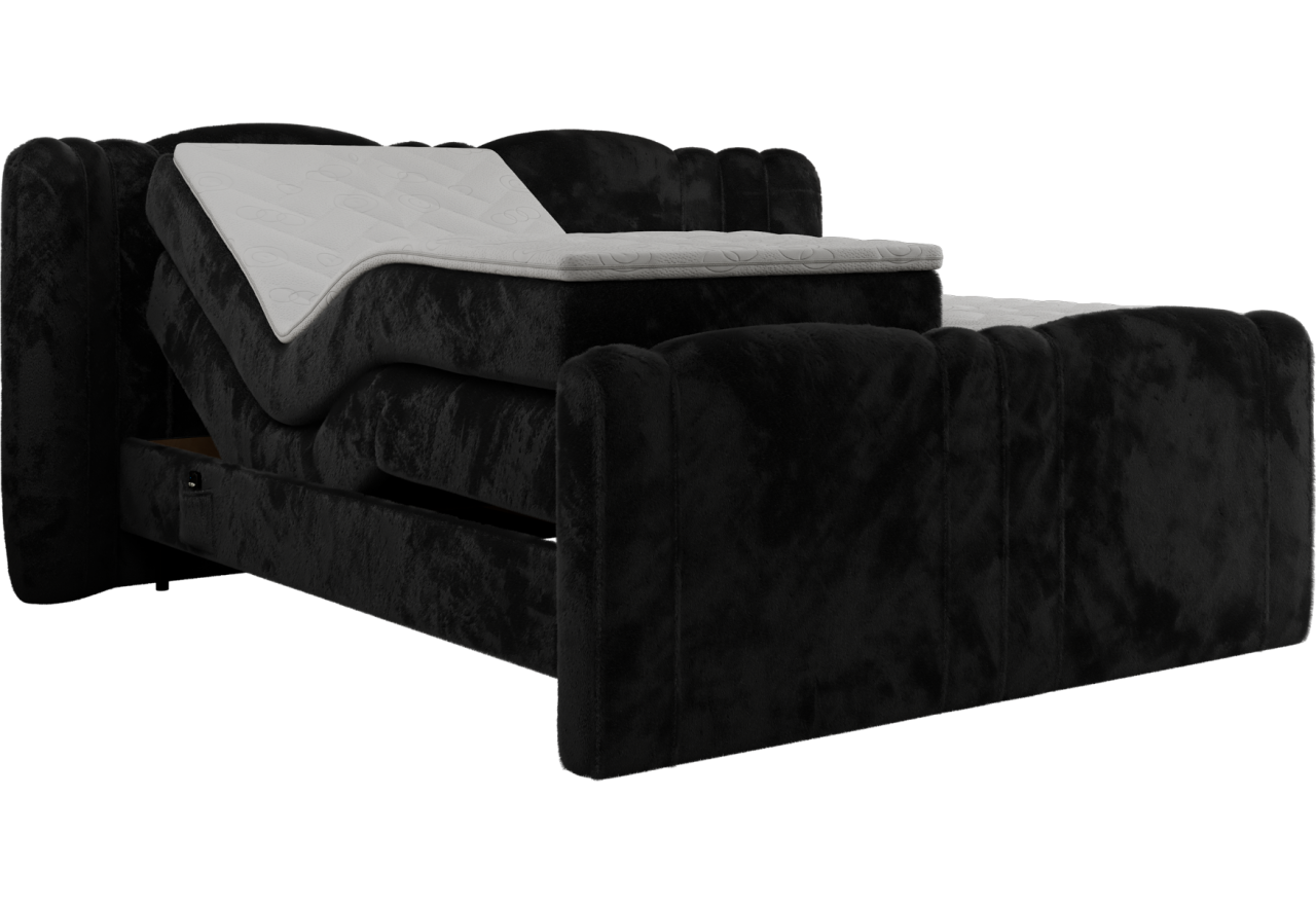 Łóżko kontynentalne, elektrycznie sterowane z pilota - FORTINA 200x200 - H3 - czarny, plusz