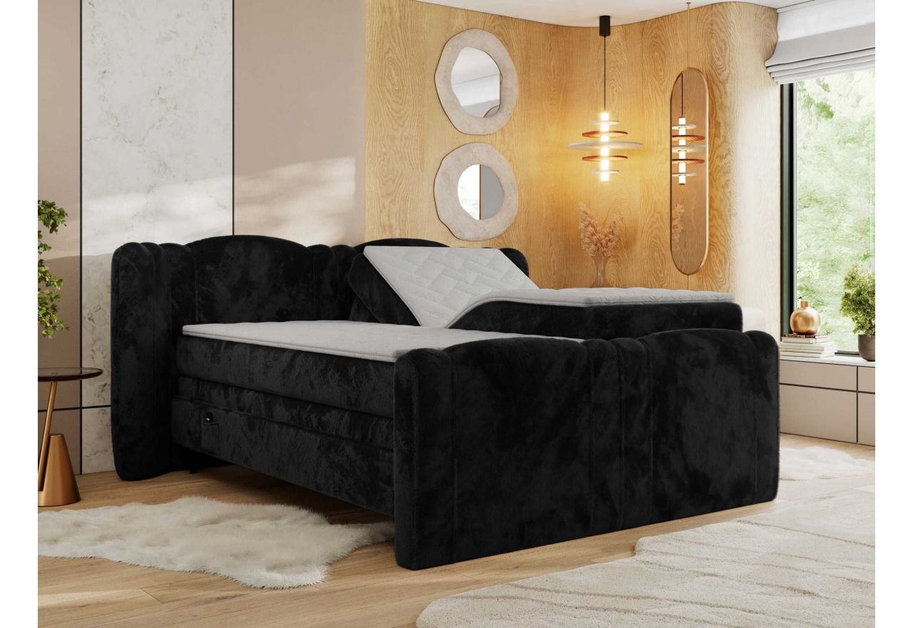 Łóżko kontynentalne, elektrycznie sterowane z pilota - FORTINA 200x200 - H3 - czarny, plusz