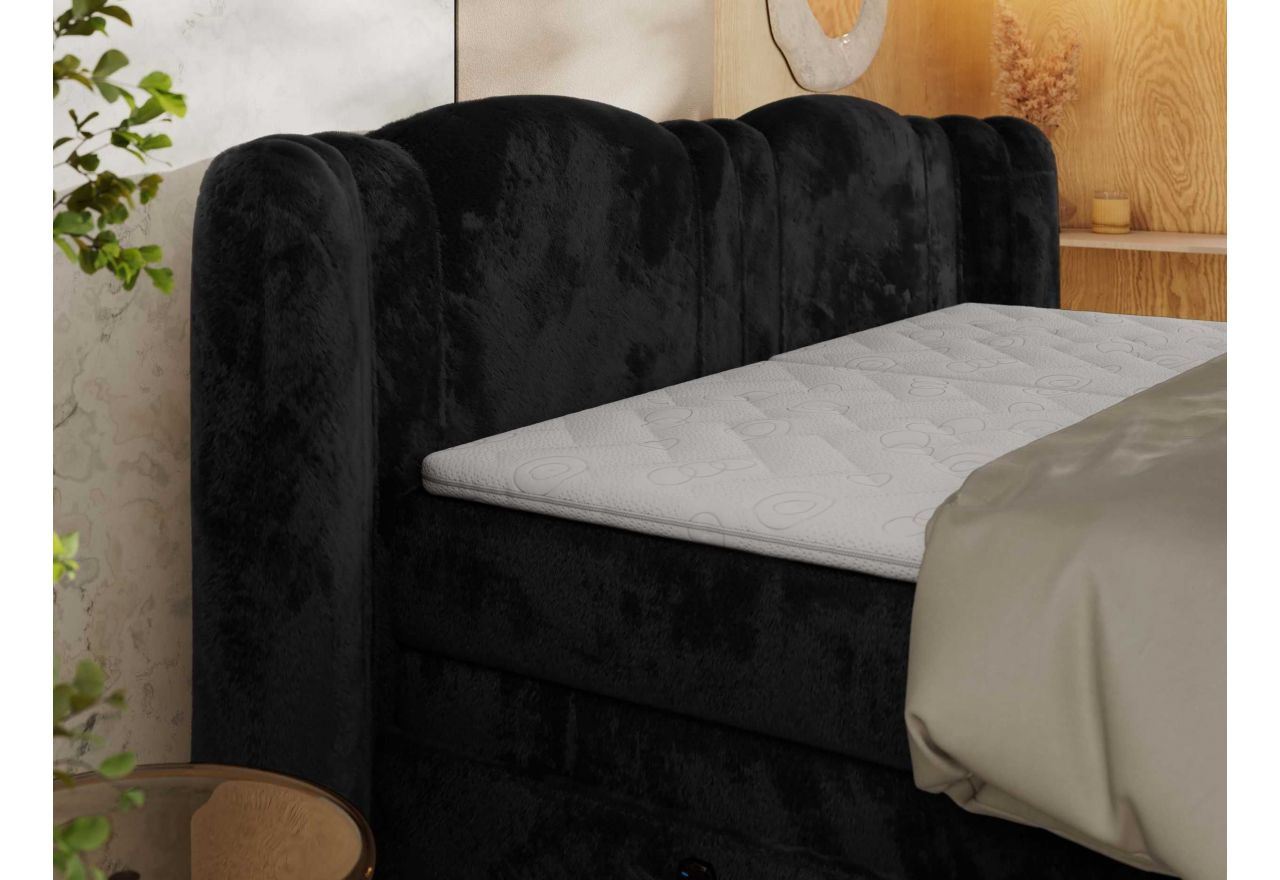 Łóżko kontynentalne, elektrycznie sterowane z pilota - FORTINA 180x200 - H3 - czarny, plusz