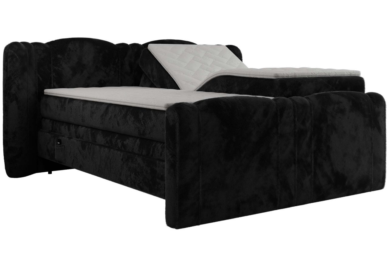 Łóżko kontynentalne, elektrycznie sterowane z pilota - FORTINA 160x200 - H3 - czarny, plusz