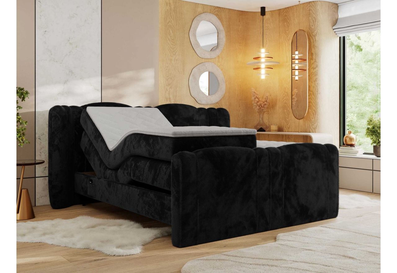 Łóżko kontynentalne, elektrycznie sterowane z pilota - FORTINA 140x200 - H3 - czarny, plusz